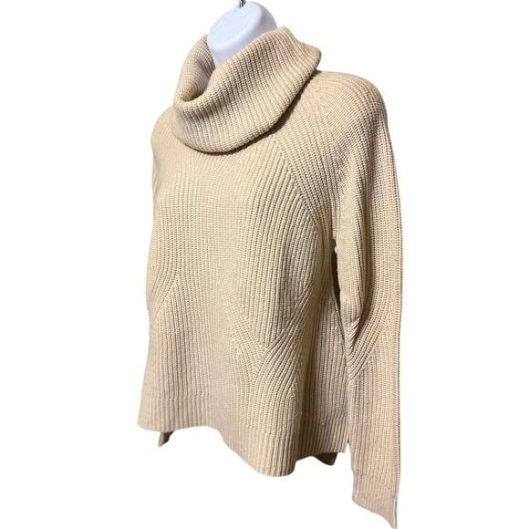 Alice + Olivia Base Wool Cashmere Chunky Knit Cowl Neck Sweater XS Beige Ribbed - Picture 3 of 9